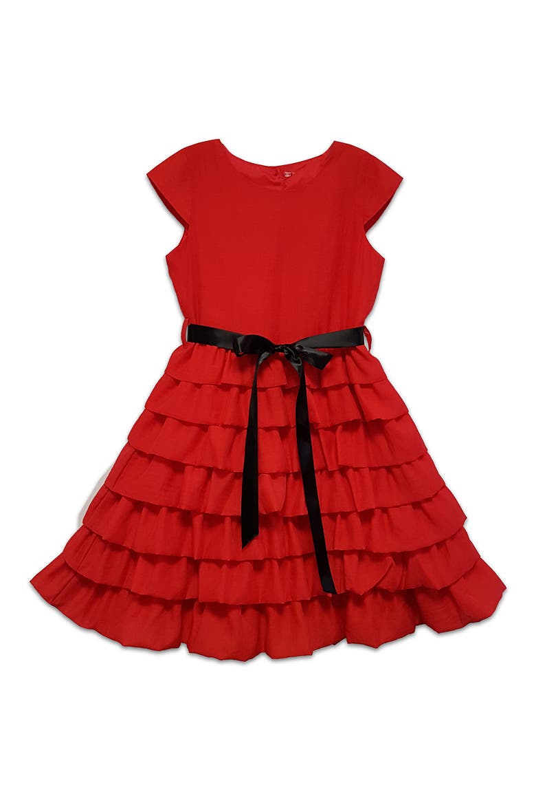 Kids' Tiered Ruffle Dress with Bow, Main, color, RED