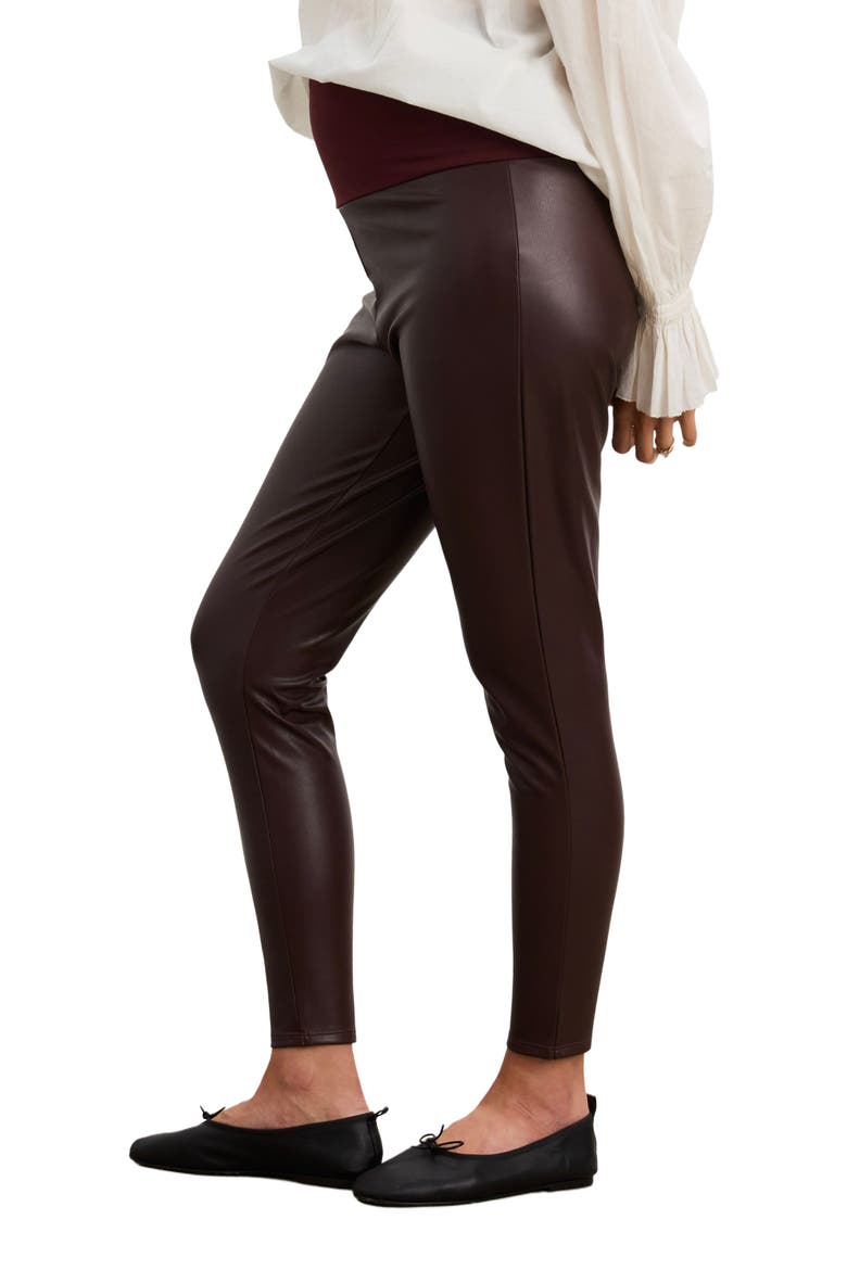 The Vegan Stretch Leather Legging, Alternate, color, Chocolate Plum