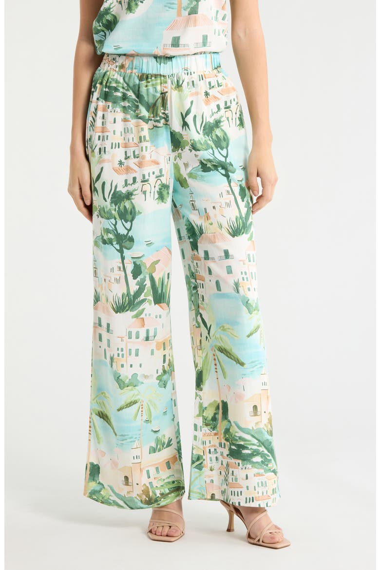 Piti Town Snipy High Waist Wide Leg Pants, Main, color, AQUA-MULTI