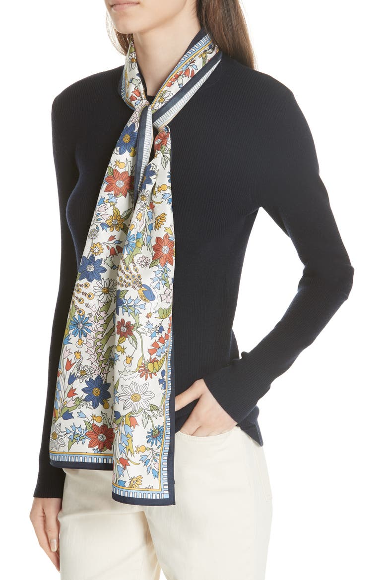 Laura Rib Knit Sweater & Silk Scarf, Alternate, color, TORY NAVY