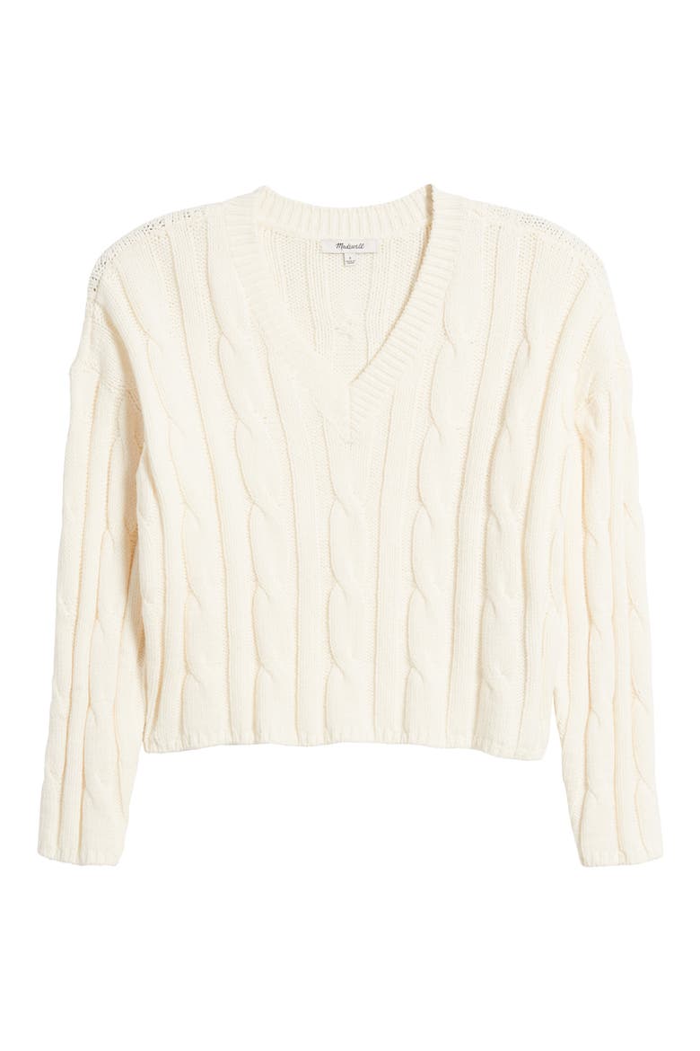 Cable Knit V-Neck Crop Sweater, Alternate, color, ANTIQUE CREAM