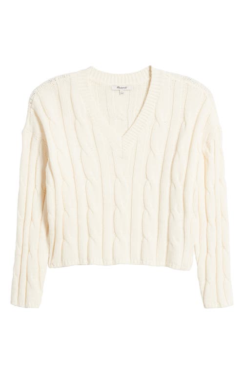 Madewell Cable Knit V-neck Crop Sweater In Antique Cream
