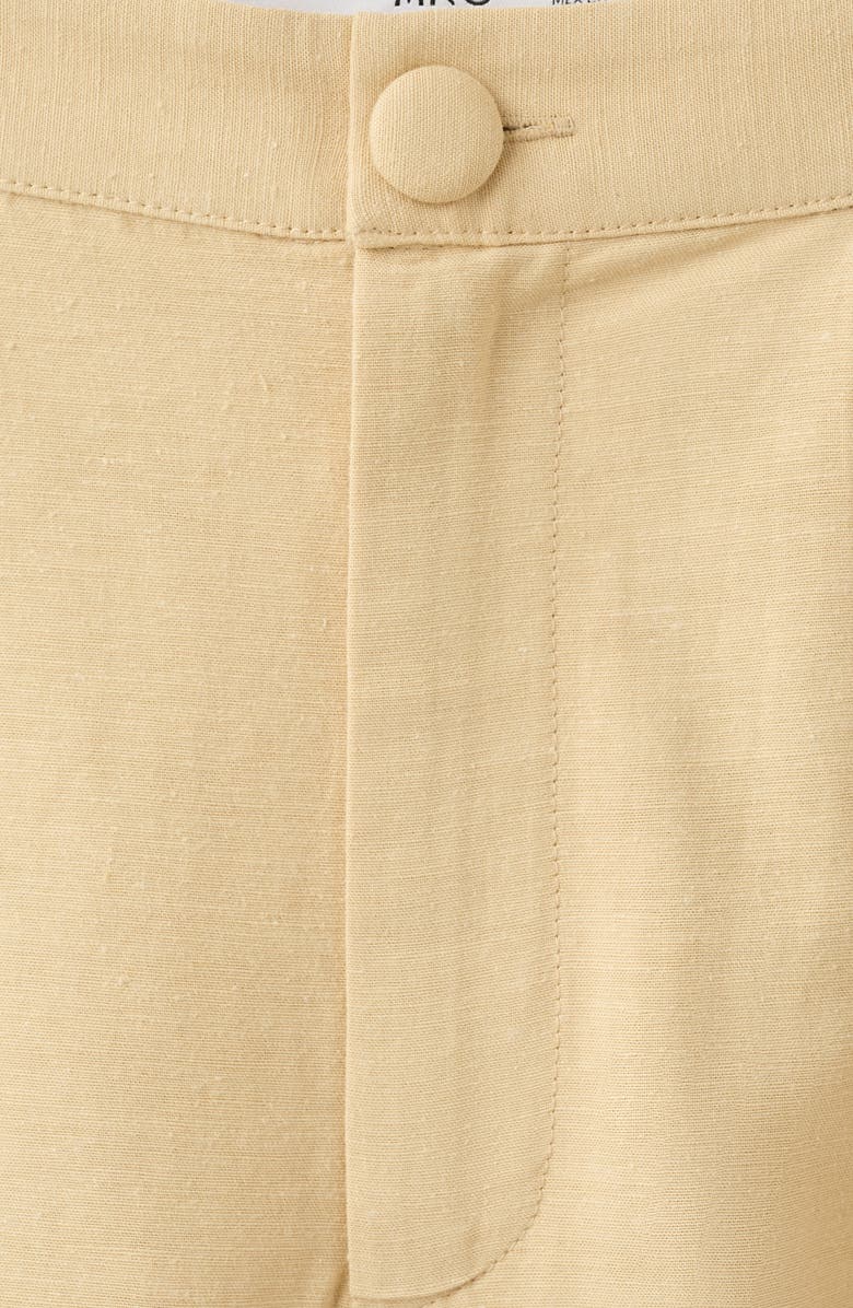MANGO Pleated Straight Fit Cotton & Linen Blend Bermuda Shorts, Alternate, color, Mustard
