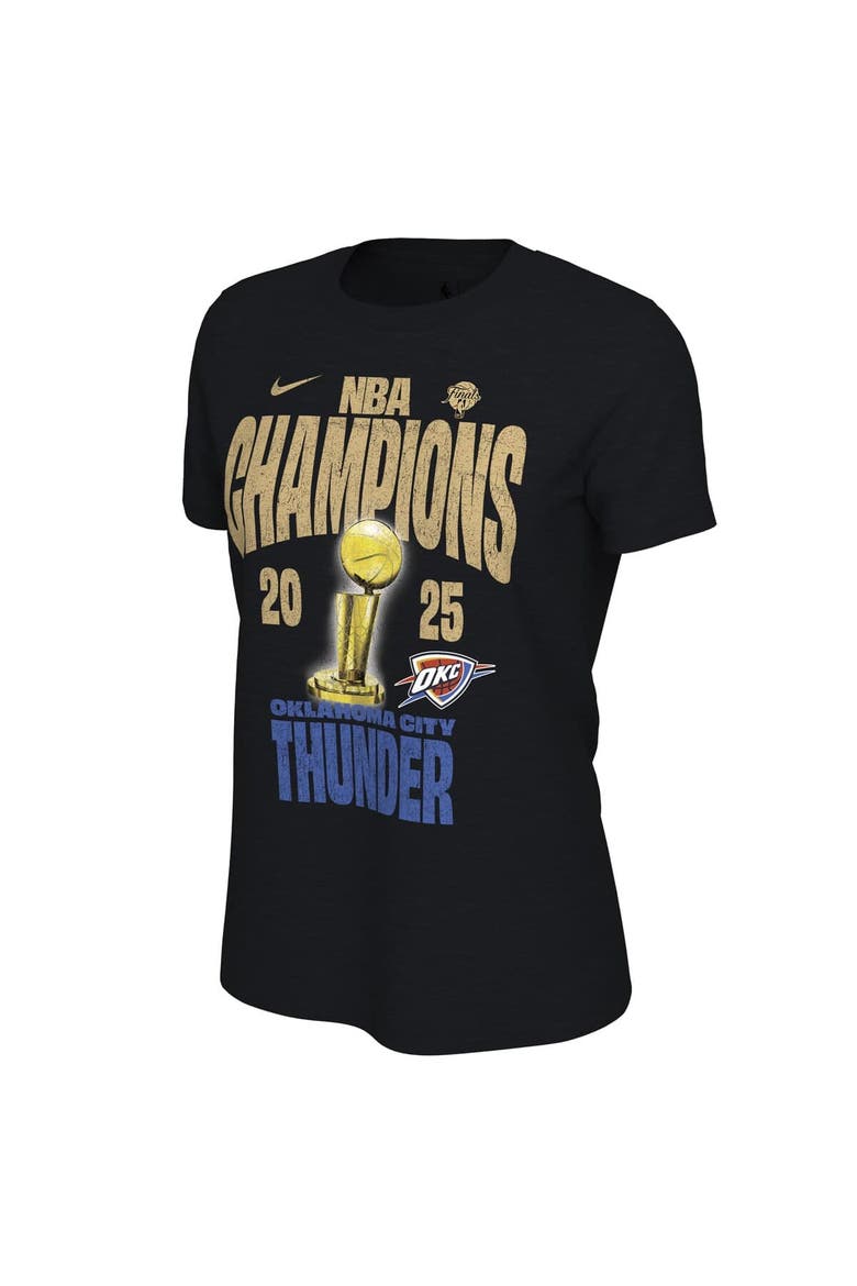 Women's Nike  Black Oklahoma City Thunder 2025 NBA Finals Champions Locker Room Confetti T-Shirt, Alternate, color, Black