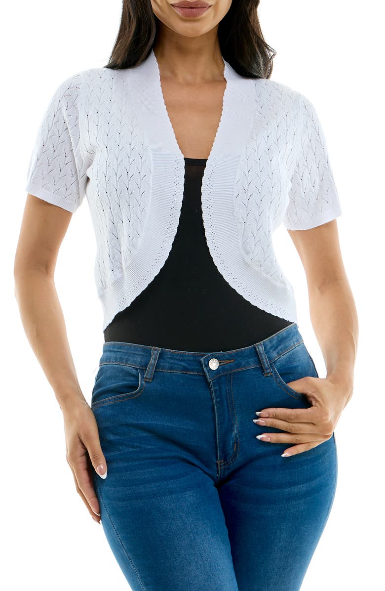 Nina Leonard Scalloped Bolero, Main, color, White