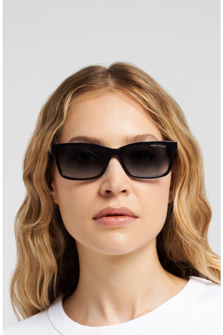56mm Rectangular Sunglasses, Alternate, color, BLACK/ DARK GREY SF