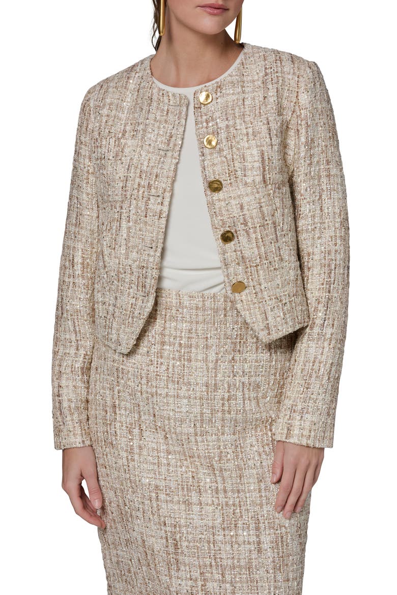 Sequin Tweed Blazer, Main, color, DARK BEIGE/ CREAM MULTI