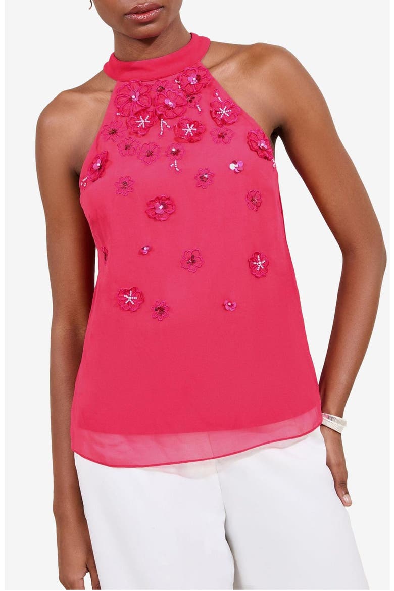 3D Floral Appliqué Mock Neck Top, Main, color, PINK