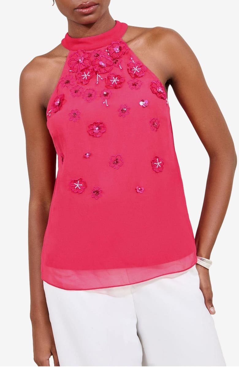 Lipsy 3D Floral Appliqué Mock Neck Top, Main, color, Pink