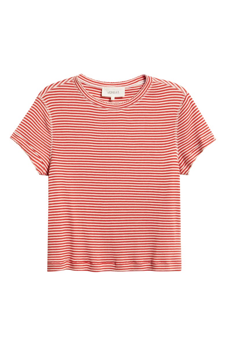 THE GREAT. The Little Stripe Cotton Blend T-Shirt, Alternate, color, Pimento Stripe