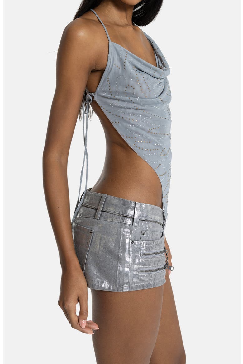 Rhinestone Cowl Neck Open Back Top, Alternate, color, GREY