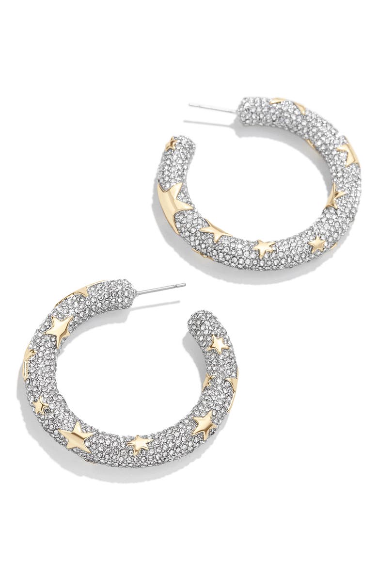 BaubleBar Pavé & Star Hoop Earrings, Main, color,