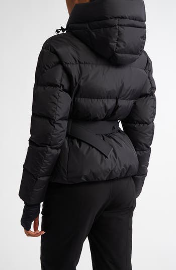 belted asymmetric puffer jacket Black - Black 'Linth' hooded