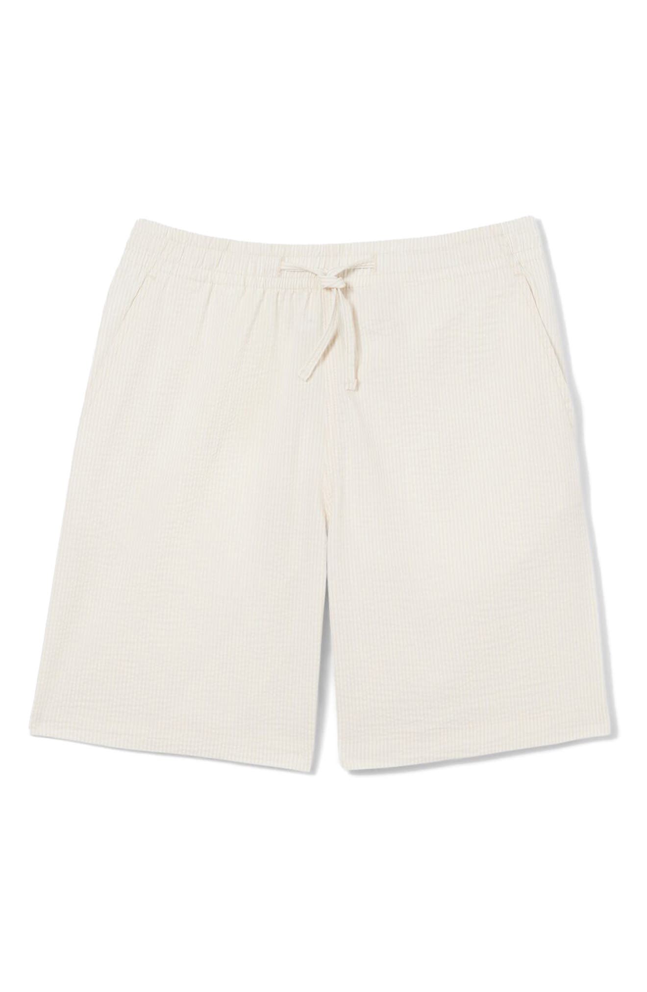 Pinstripe Cotton Blend Seersucker Drawstring Shorts