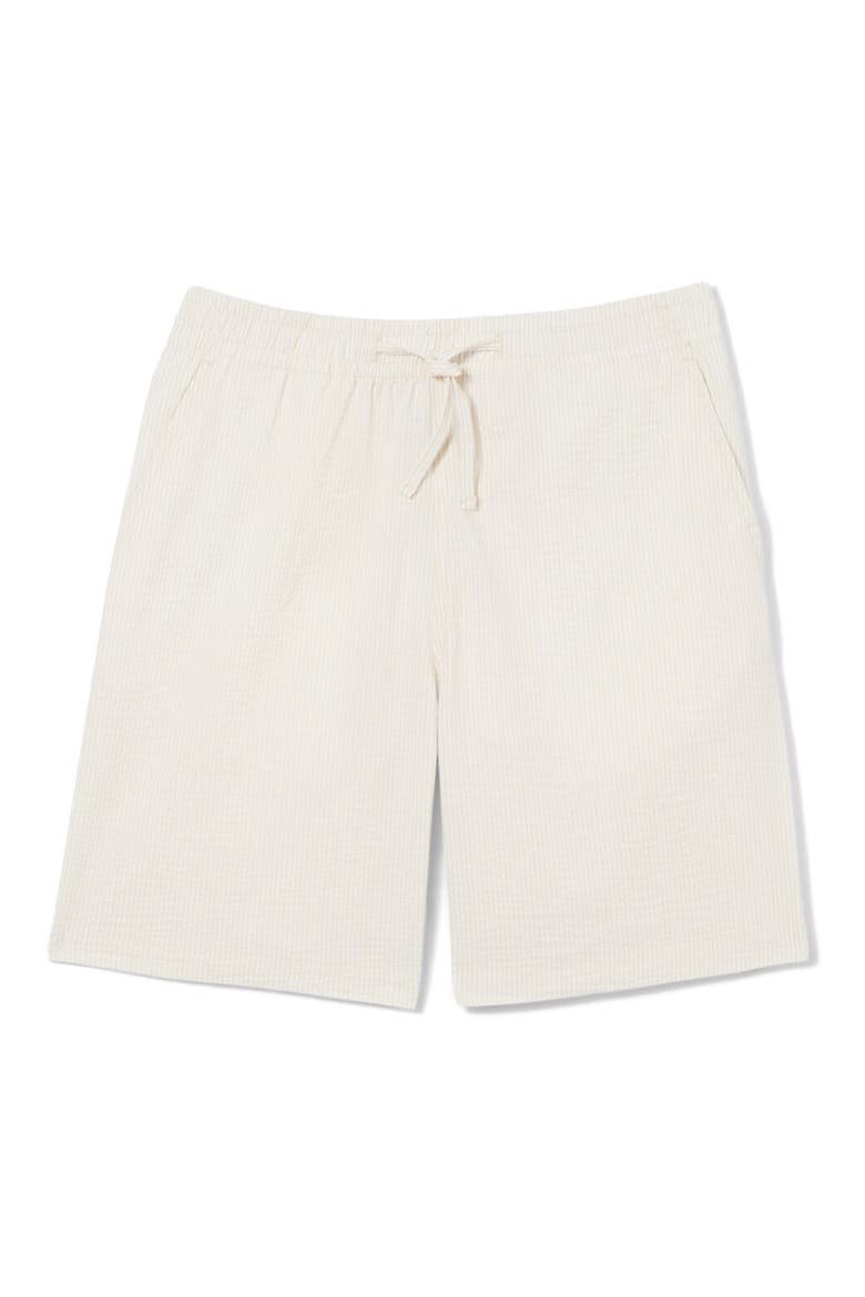 Pinstripe Cotton Blend Seersucker Drawstring Shorts, Main, color, FLOUR/ NATUREL CLAIR
