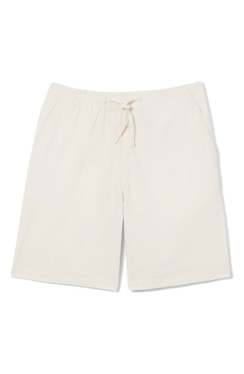 Pinstripe Cotton Blend Seersucker Drawstring Shorts