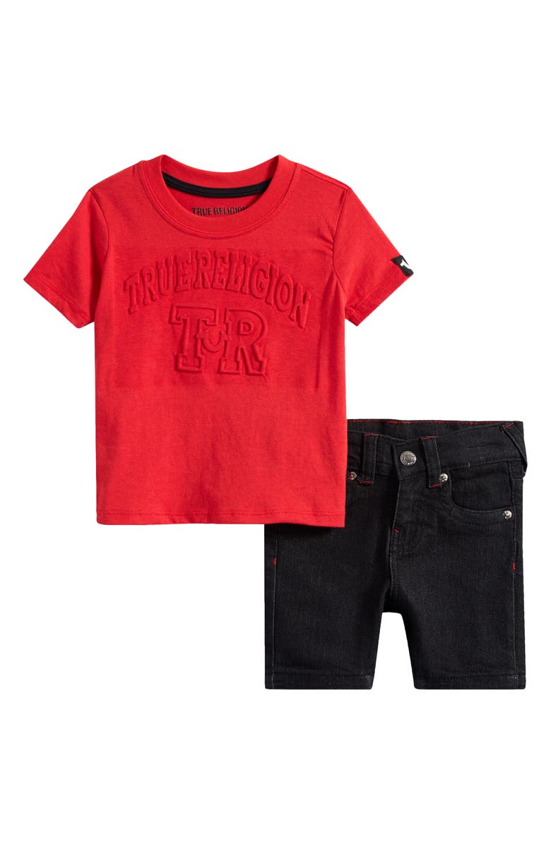 True Religion Embossed T-Shirt & Denim Shorts Set, Main, color, 