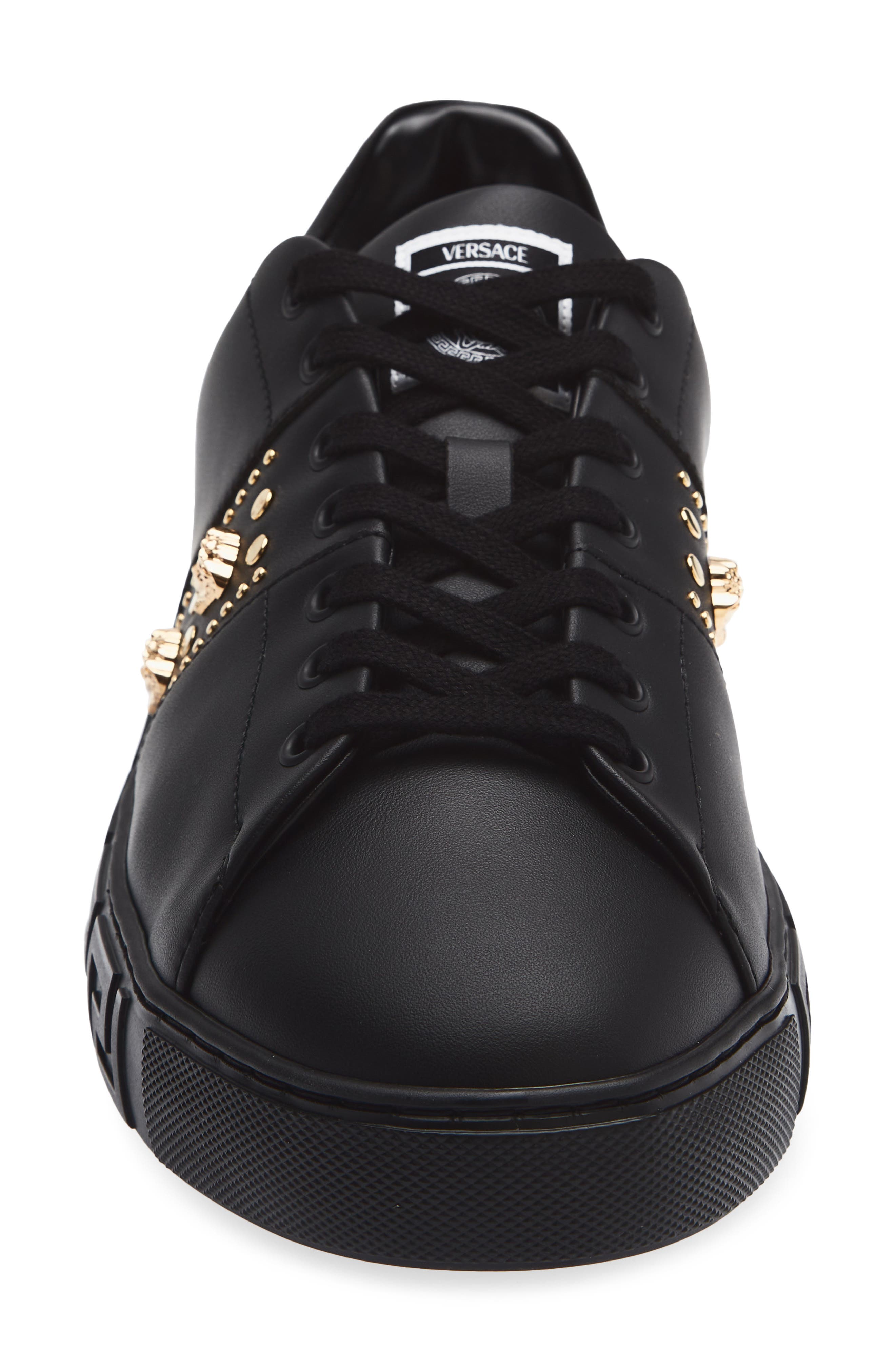 Studded Greca Sneaker, Alternate, color, BLACK-VERSACE GOLD
