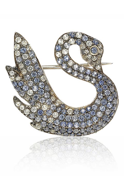 Sterling Silver Pave CZ Swan Pin