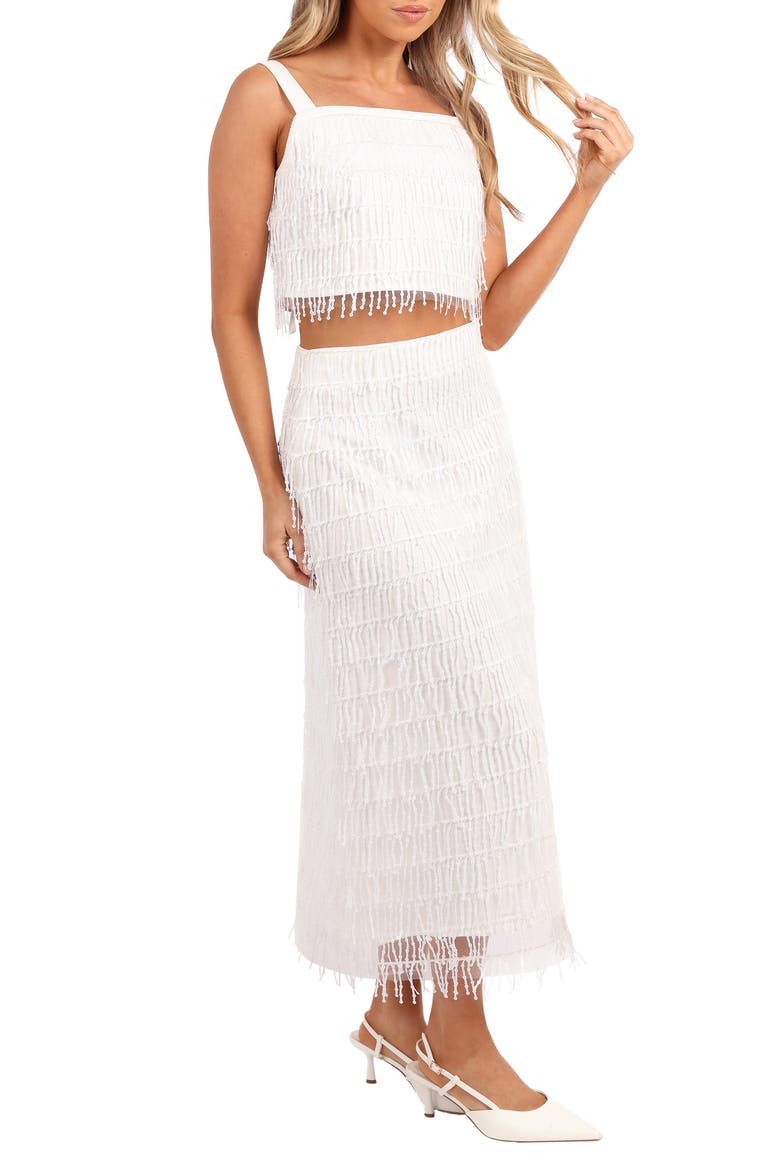 Allure Sequin Tassel Crop Top & Skirt Set, Alternate, color, WHITE