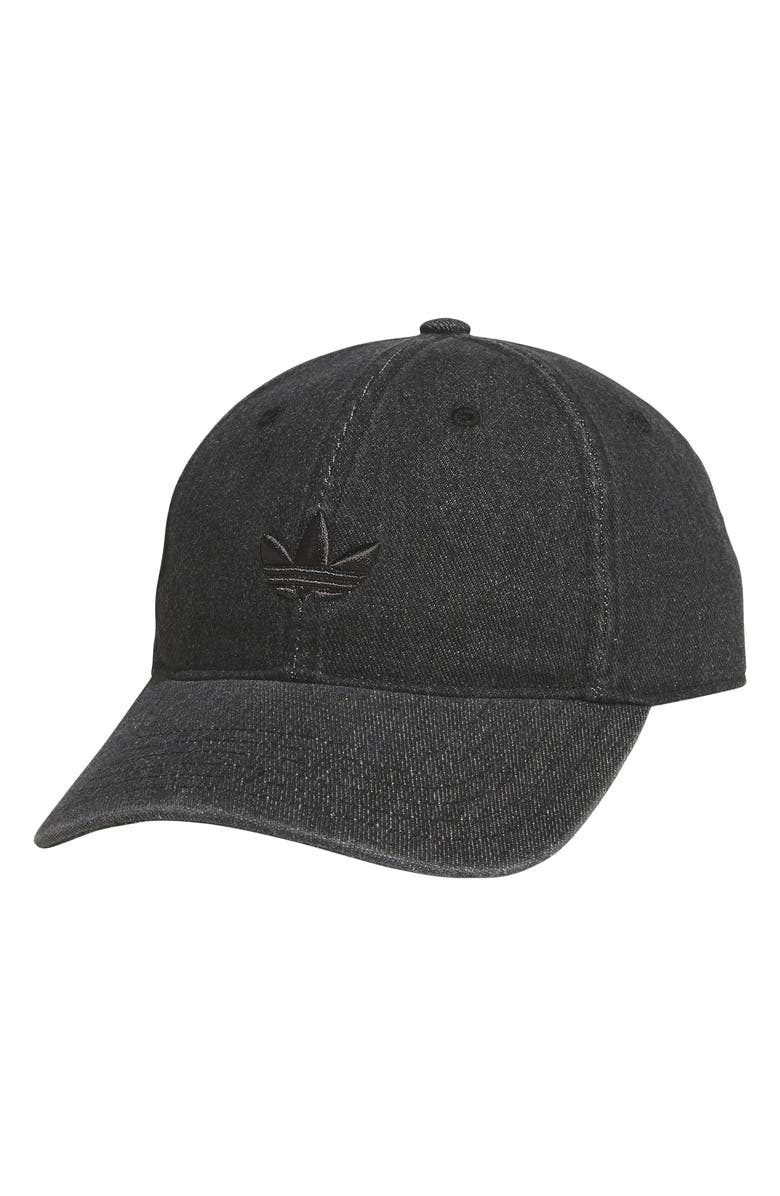 adidas Trefoil Embroidered Denim Baseball Cap, Main, color, Black Denim/ Black