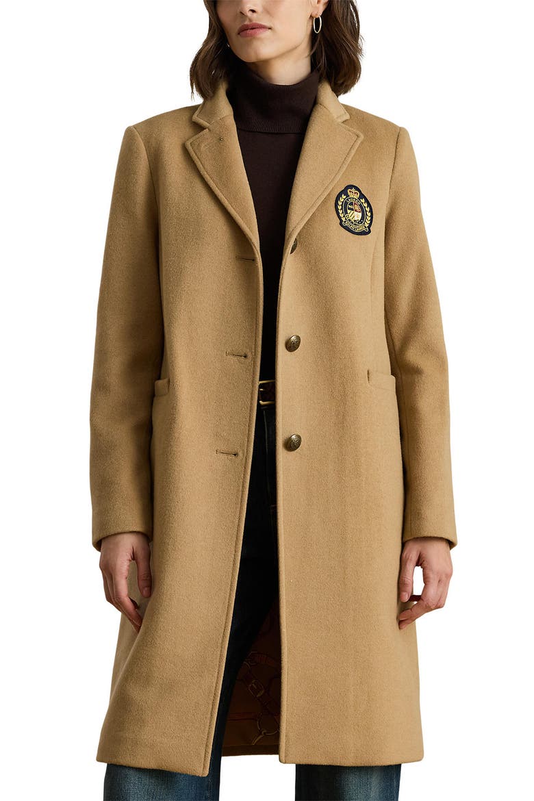 Logo Patch Wool Blend Jacket, Alternate, color, CAMEL
