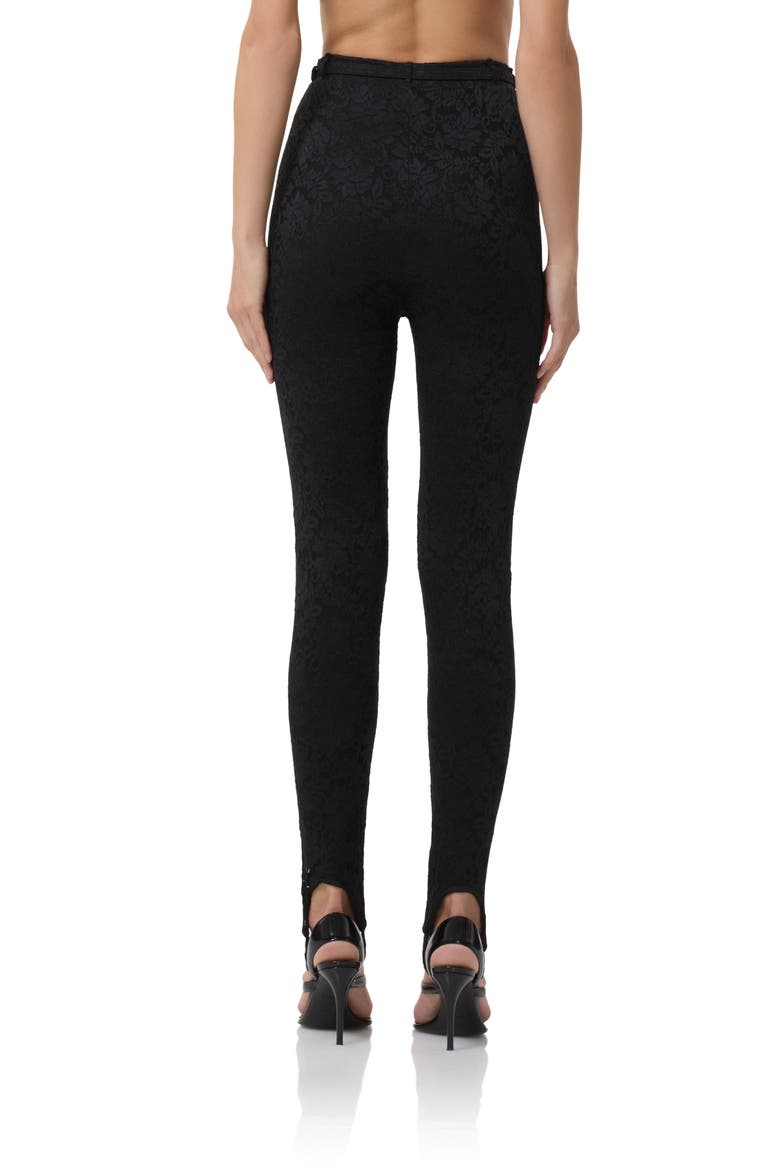 Carey Belted Lace Stirrup Pants, Alternate, color, NOIR