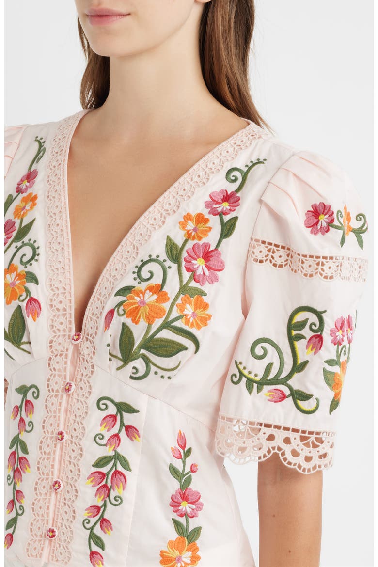 Floral Embroidered Cotton Top, Alternate, color, IVORY/ PINK