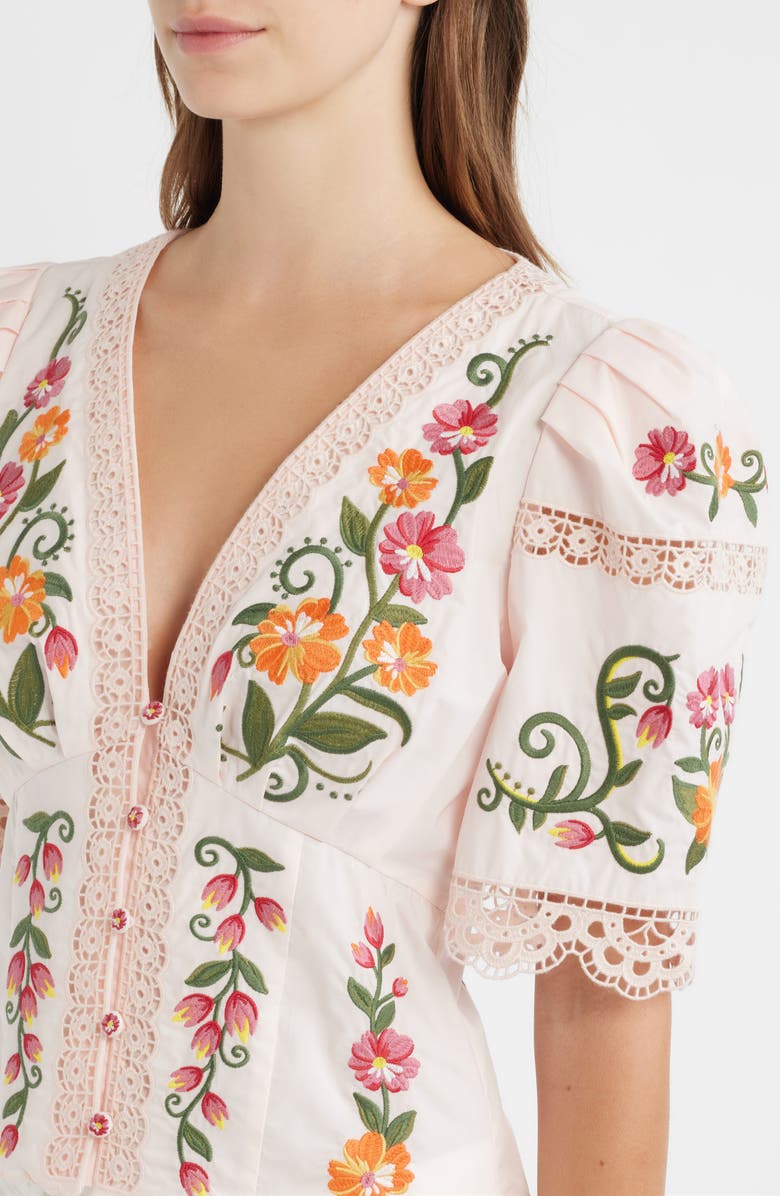 FARM Rio Floral Embroidered Cotton Top, Alternate, color, Ivory/ Pink