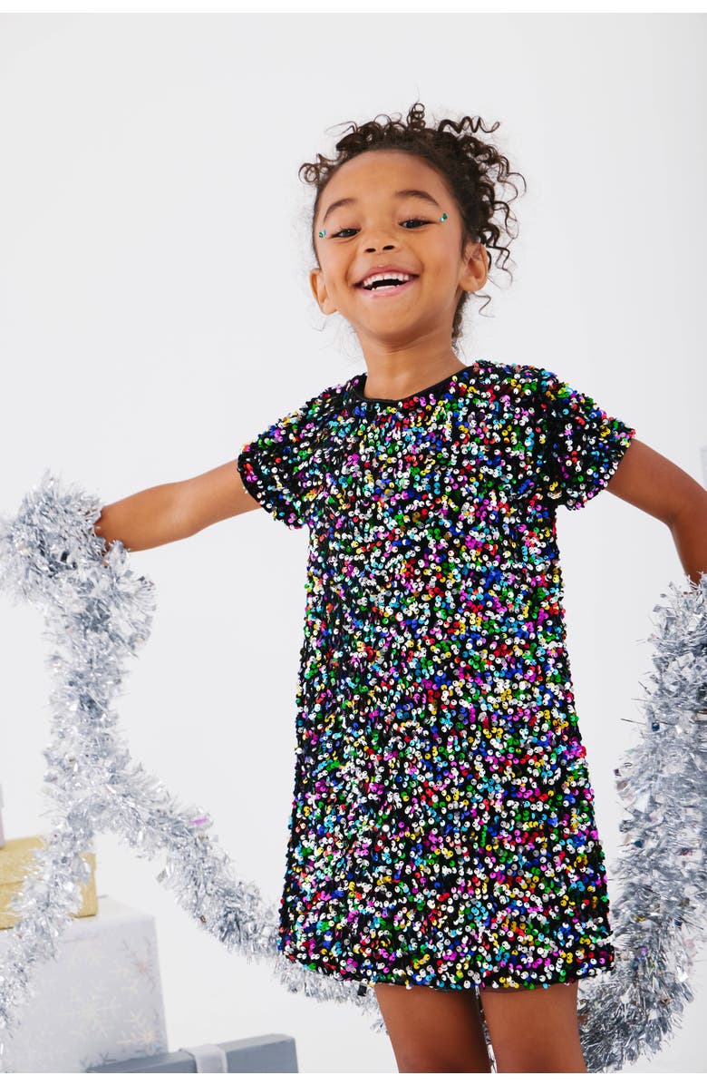 Lola + The Boys Shimmer Stardust Sequin Dress, Alternate, color, Black