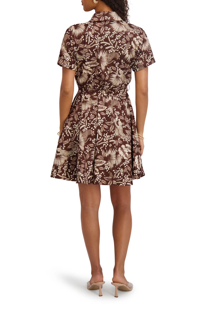 Jungle Print Short Sleeve Taffeta Shirtdress, Alternate, color, CHOCOLATE MULTI