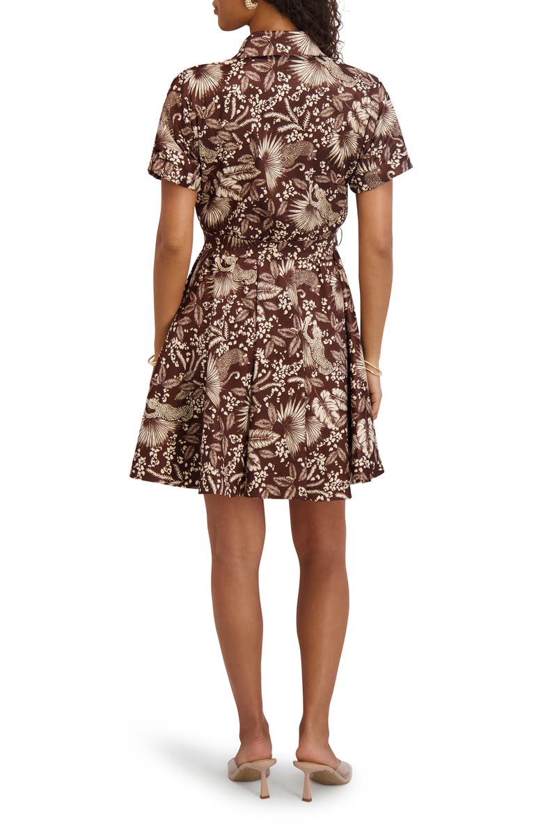 Kensie Jungle Print Short Sleeve Taffeta Shirtdress, Alternate, color, Chocolate Multi