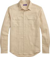 Ralph Lauren Purple Label Windowpane Plaid Linen & Silk Blend Button-Up Shirt