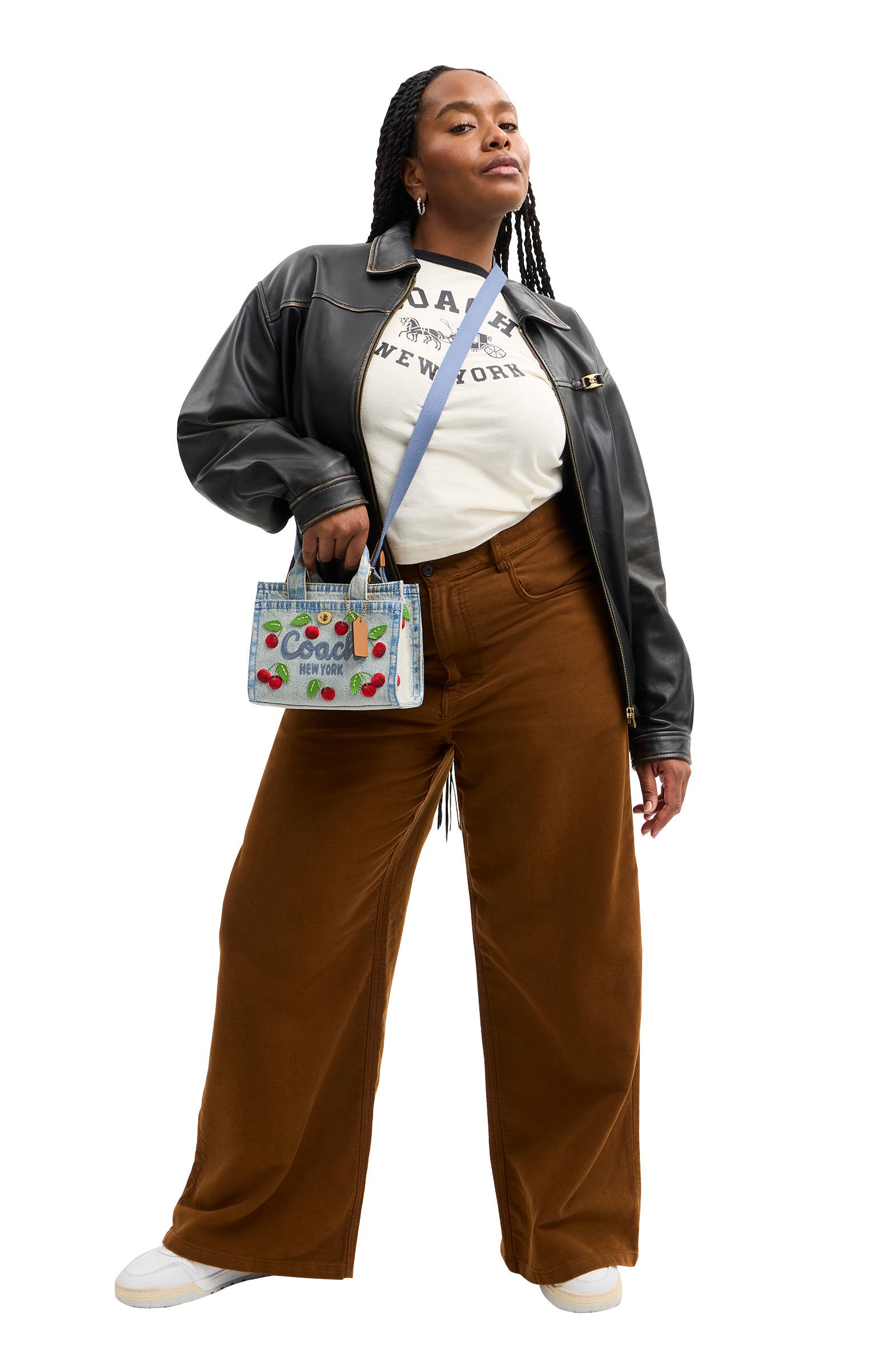 COACH Cherry Embroidered Denim Cargo Tote, Alternate, color, Denim Multi