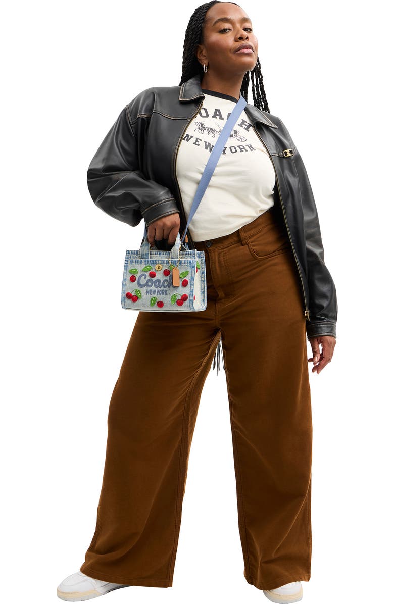 COACH Cherry Embroidered Denim Cargo Tote, Alternate, color, Denim Multi