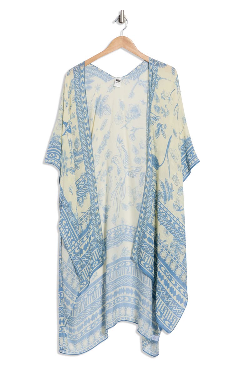 Lightweight Print Ruana, Alternate, color, BLUE IVORY FOLIAGE