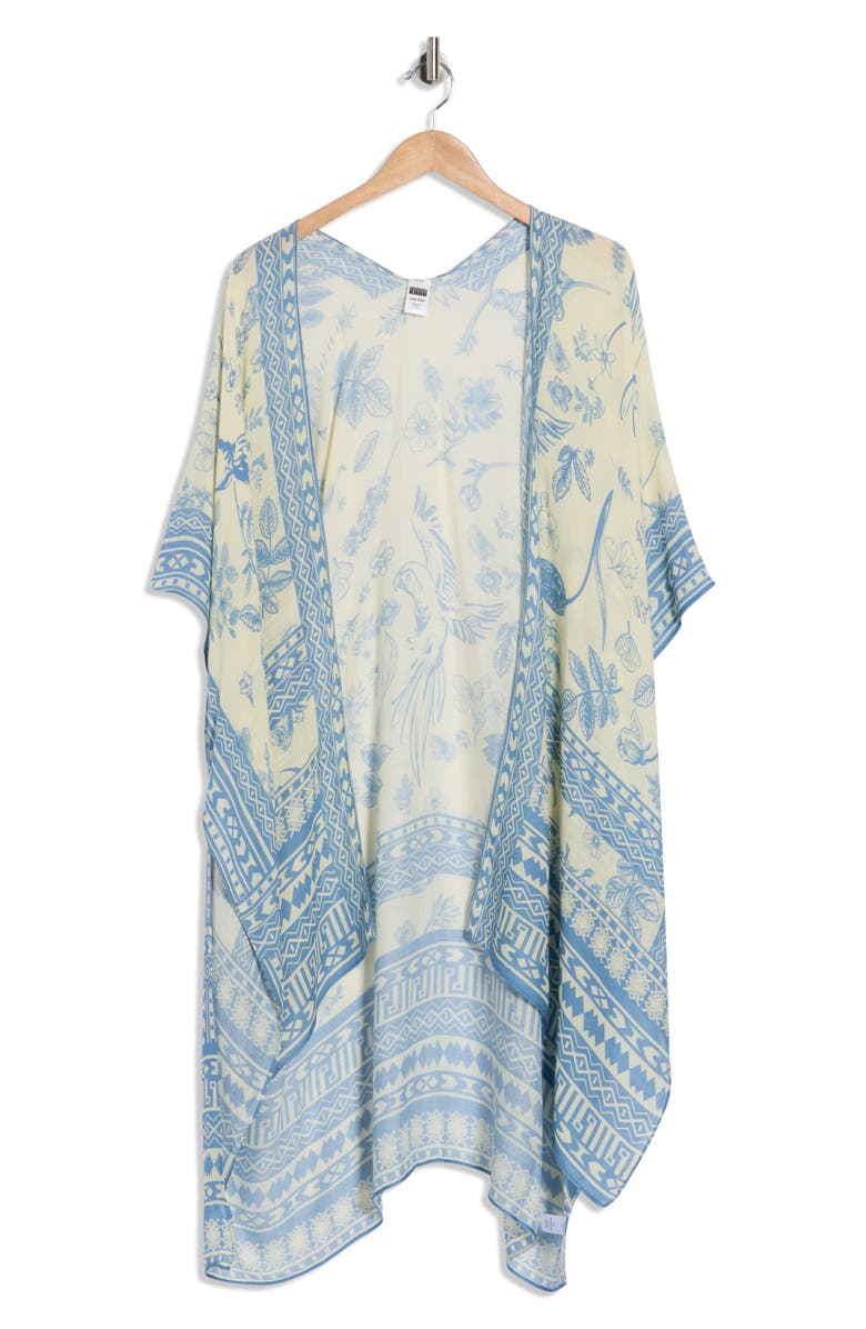 NORDSTROM RACK Lightweight Print Ruana, Main, color, Blue Ivory Foliage