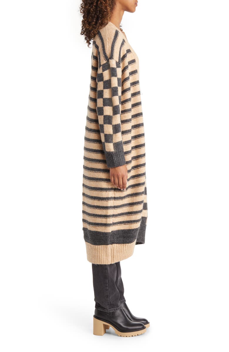 Topshop Checkerboard & Stripe Long Cardigan | Nordstromrack