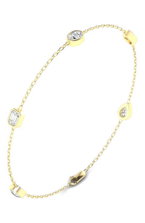 Multi Shape Bezel Station Bracelet Lab Diamond in 14K Gold