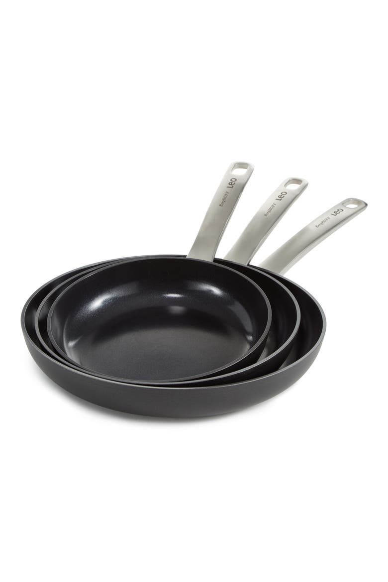 Set of 3 Graphite Non-Stick Frying Pan Set, Alternate, color, BLACK