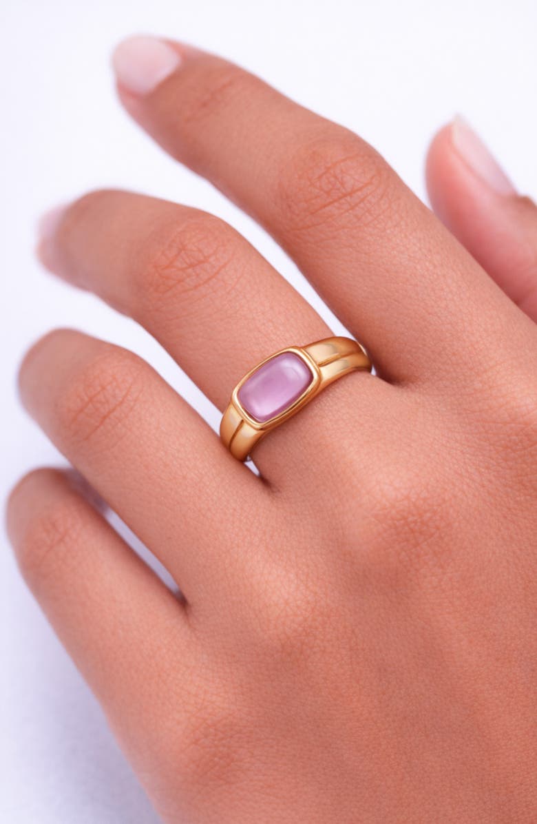 Argento Vivo Sterling Silver Stone Dome Ring, Alternate, color, Gold /Amethyst