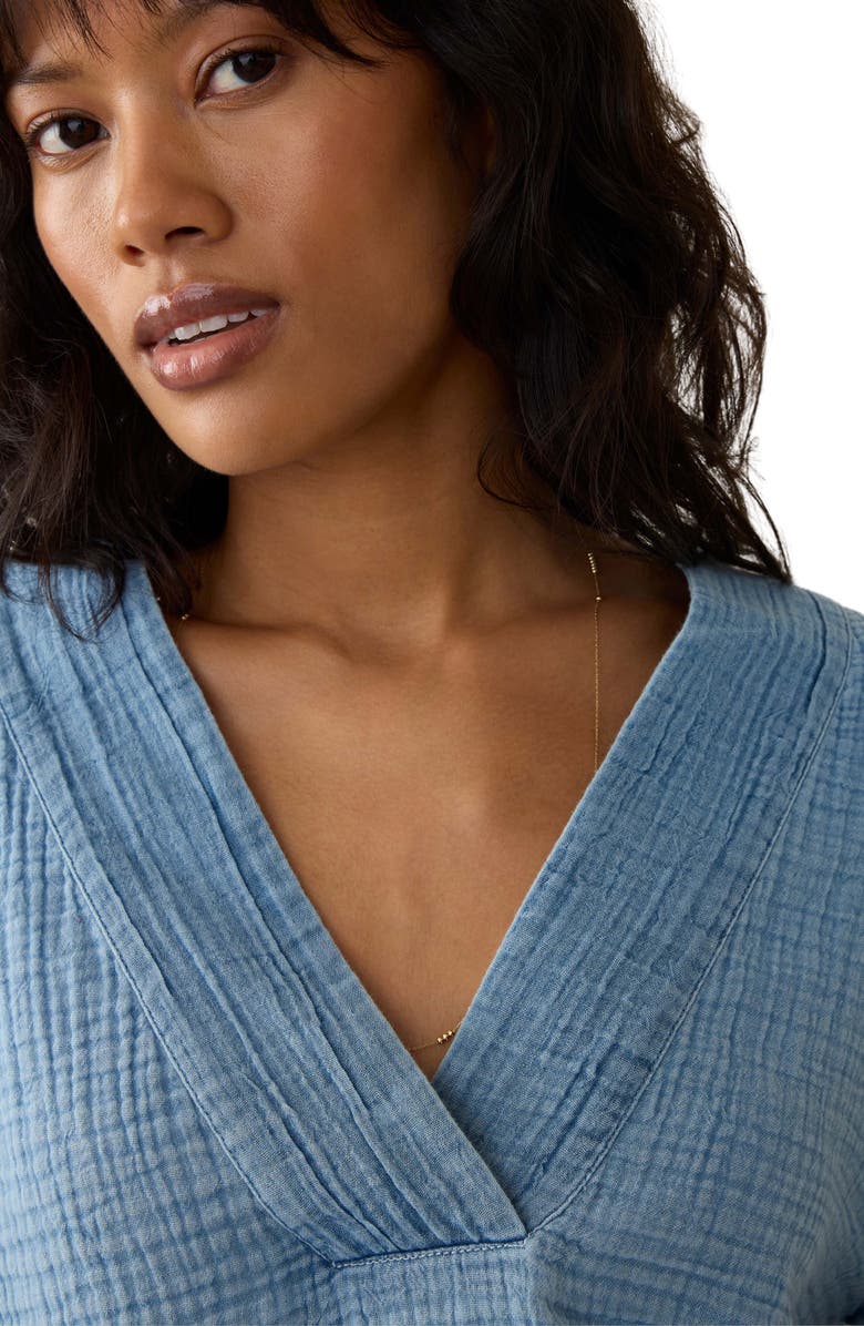 Faherty Dune Organic Cotton Gauze Popover Top, Alternate, color, Light Indigo Wash