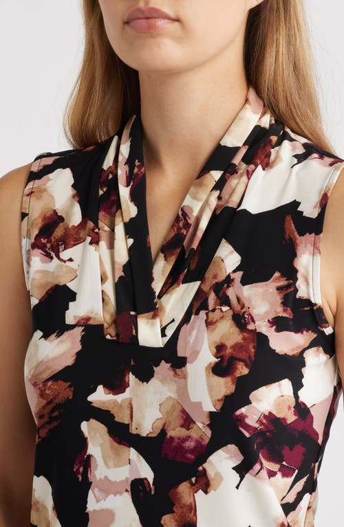 Anne Klein Abstract Print Triple Pleat Sleeveless Top In Multi