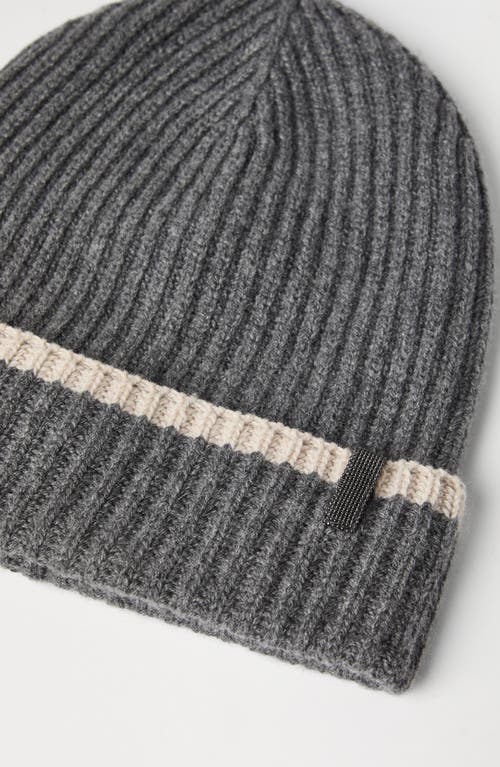 Brunello Cucinelli Cashmere English Rib Knit Beanie In Gray