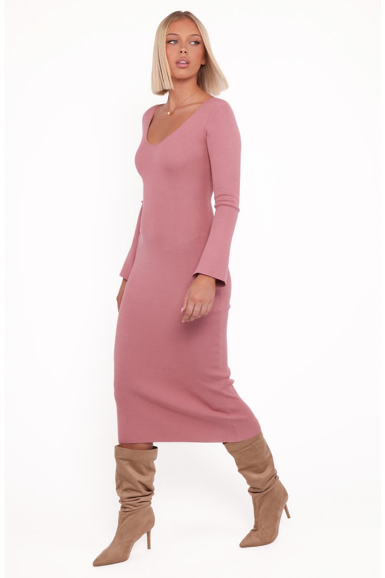 Lina V-Neck Long Sleeve Midi Sweater Dress, Alternate, color, PINK