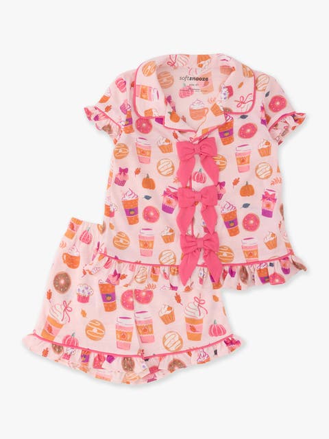 Short Sleeve Bow Ruffle Pajama Set