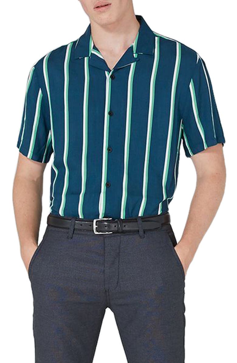 Topman Stripe Revere Collar Shirt, Main, color, 