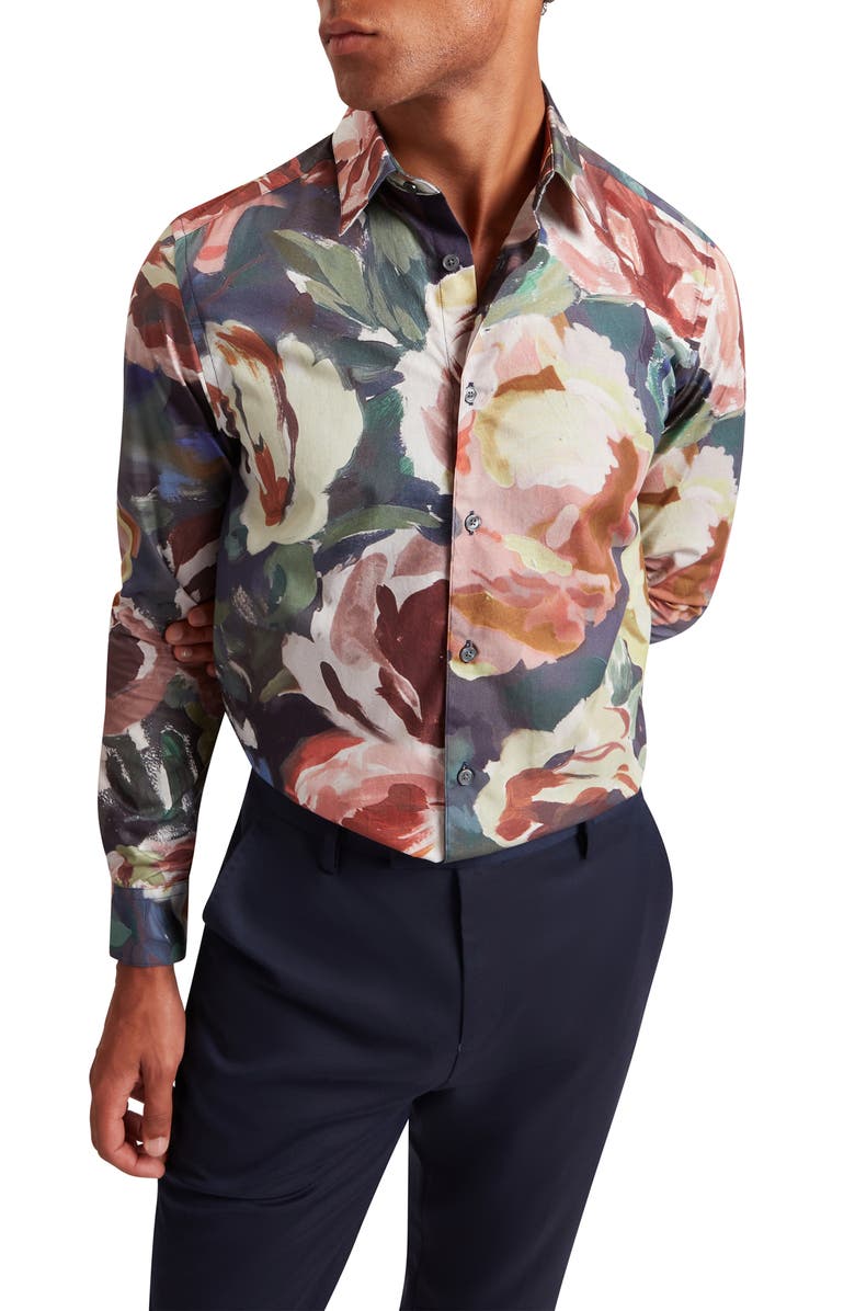 Ted Baker Brynhil Print Cotton Button-Up Shirt, Main, color, Multicolored