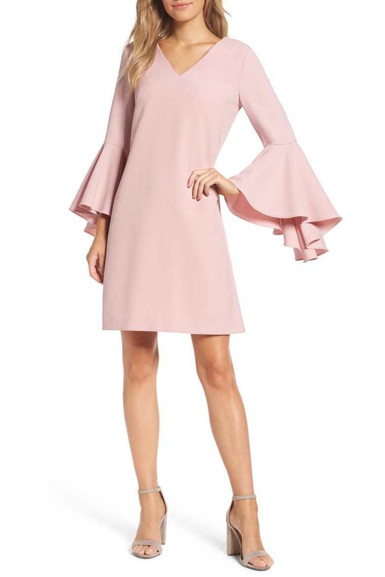 Bell Sleeve Sheath Dress, Main, color, BLUSH