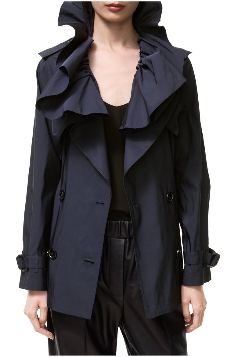 Faille Clare Trench Jacket, Main, color, Dark ink blue